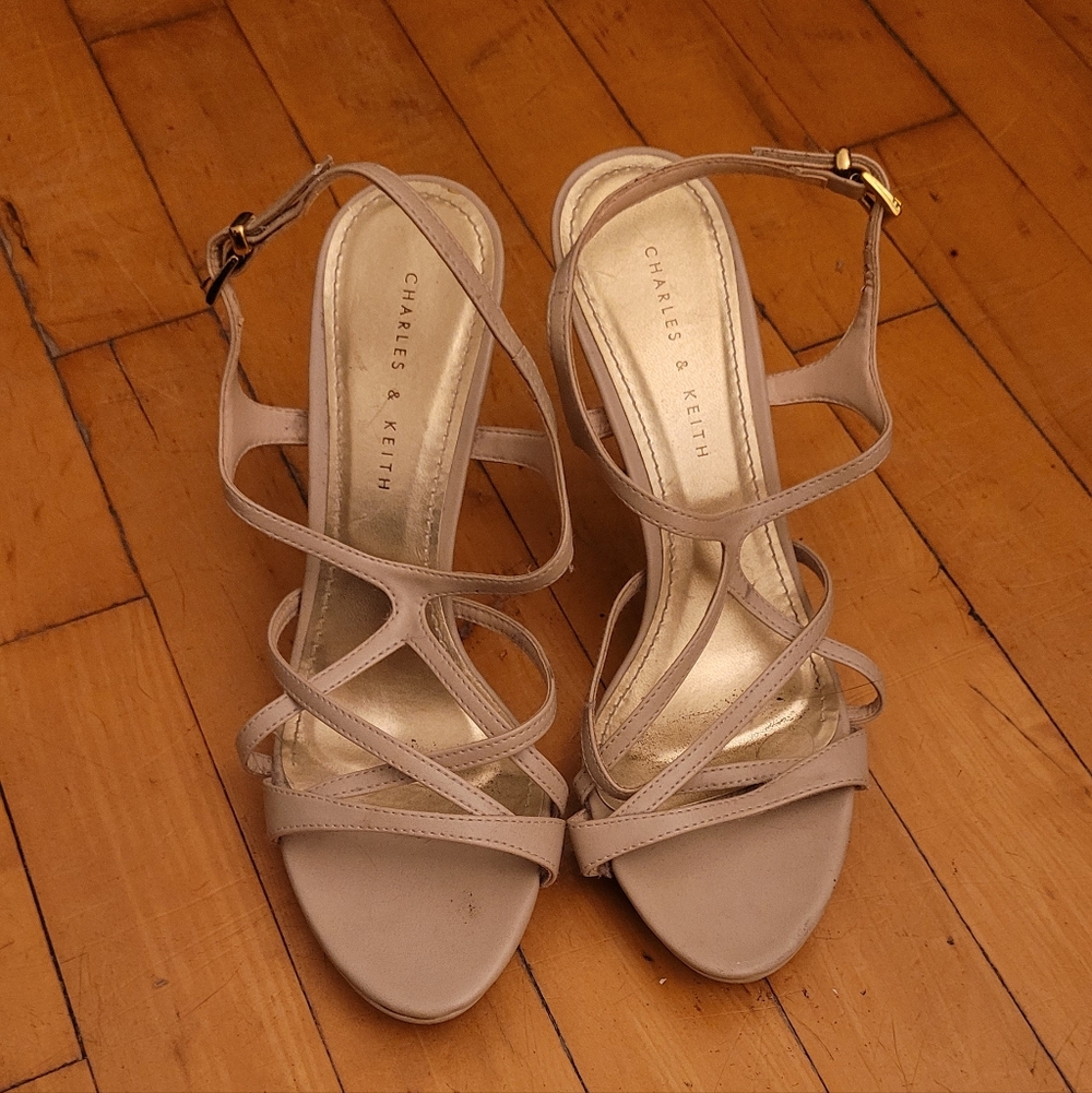 Charles & Keith Women's Taupe Strappy Heeled Sandals